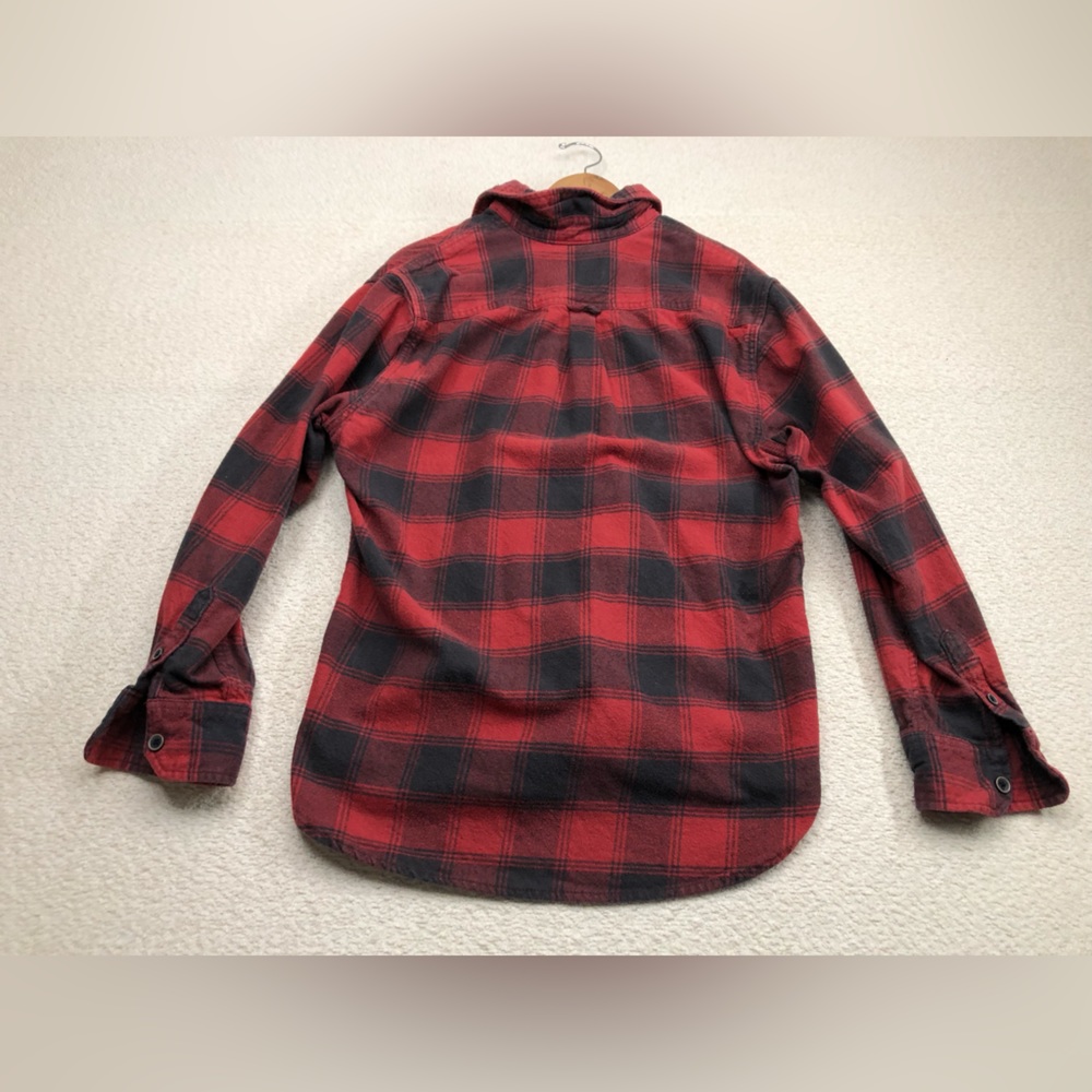 JACHS Mens Long Sleeve Button Down Flannel Shirt Red Black Plaid Pattern Medium - Picture 2 of 8